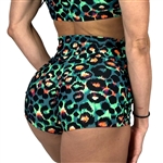 Green Neon Leopard Scrunch Butt Shorts Yoga Gym Fitness