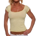 Yellow Scoop Neck Tee Yoga Gym Fitness T-Shirt Super Lightweight