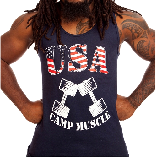 Mens USA Muscle Gym Tank - Navy Blue