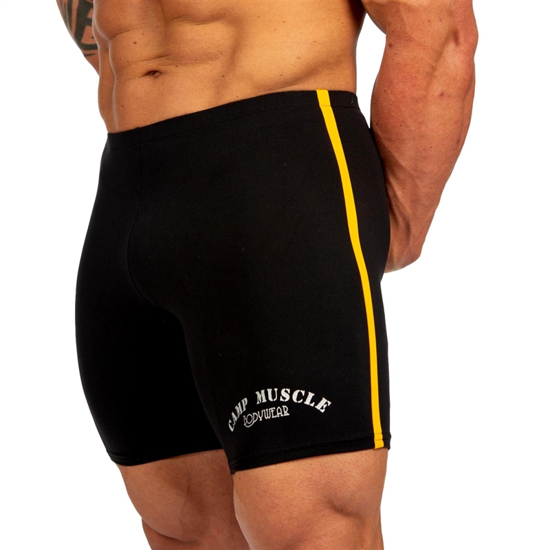 Black-Gold Supplex Bodybuilding Gym Training Bike Shorts Stripe