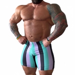 Retro Stripe Bodybuilding Gym Shorts - Black/Lilac/Mint