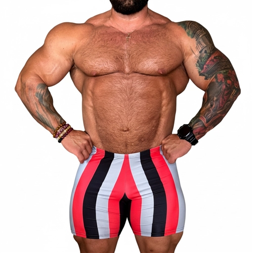 Retro Stripe Bodybuilding Gym Shorts - Black/Lilac/Mint