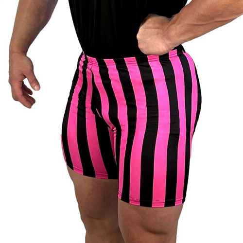 Black Pink Stripe Vintage Spandex Shorts Bodybuilding Gym Training