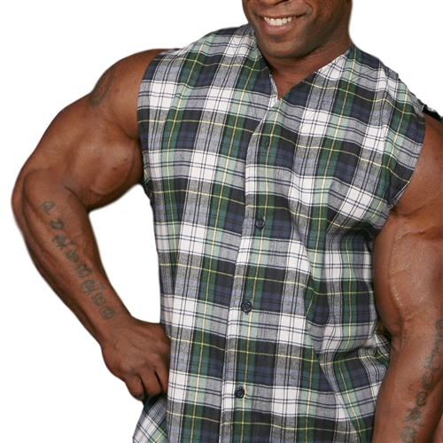 Sleeveless Flannel Baseball Muscle Shirt