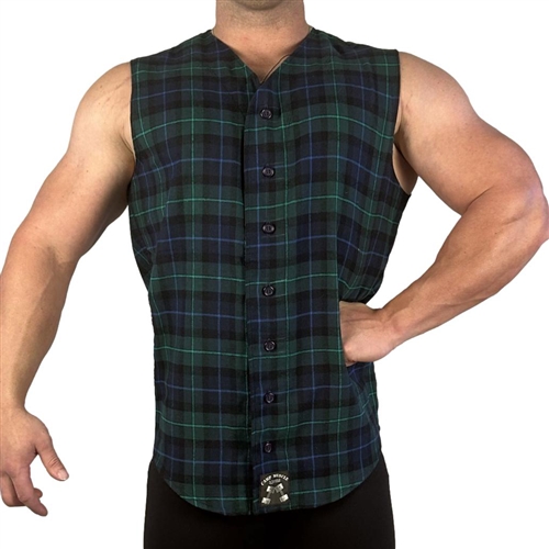 Mens Plaid Tapered Sleeveless Flannel - Blue/Green