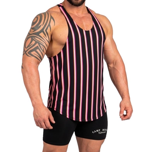 Mens Double Brushed Poly Tank - Neon Stripe