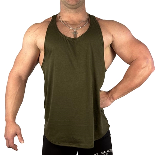 Army Green Poly Rayon Hybrid Stringer Tank | Camp Muscle Bodywear