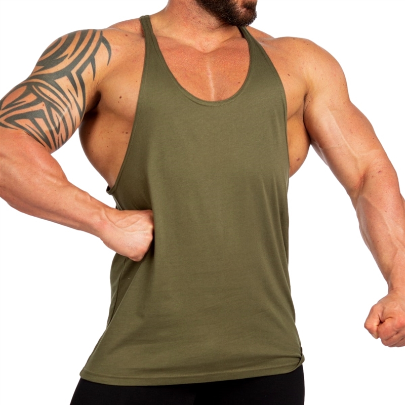 Low Cut Gym Stringers Bodybuilding Army Green MUSCLE GYM Mens Vest Tank Top