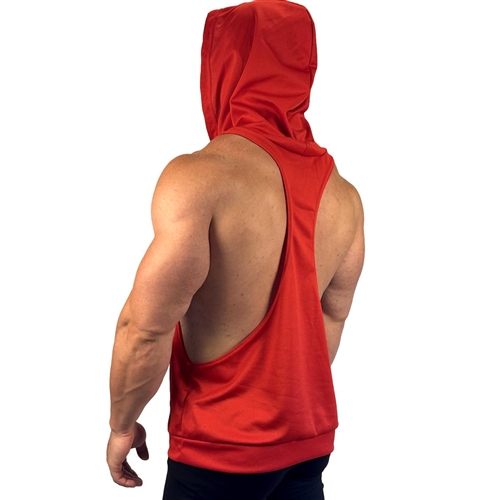 Mens Racerback Sleeveless Drawstring Hoodie - Red