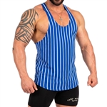 Mens Double Brushed Poly Striped Tank - Royal Blue