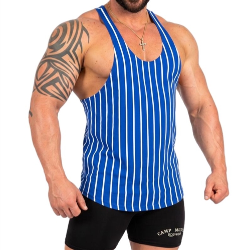 Mens Double Brushed Poly Striped Tank - Royal Blue
