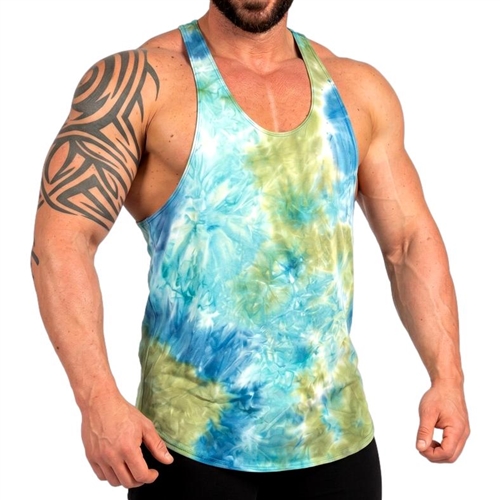 Double Brushed Poly Tie Dye Tank - Teal/Olive