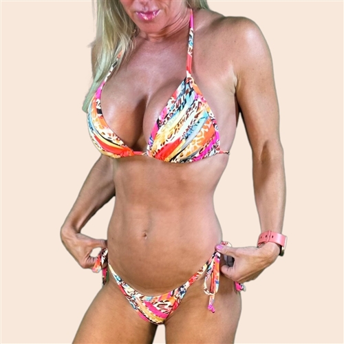 Triangle Scrunch Butt String Bikini - Neon Animal