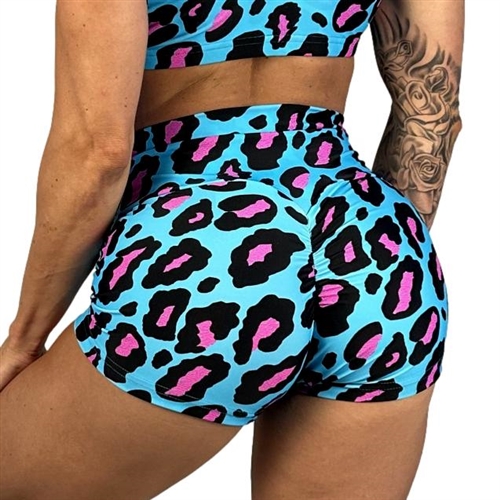 Blue Leopard Animal Print Scrunch Butt Shorts Cheeky Yoga Gym Fitness