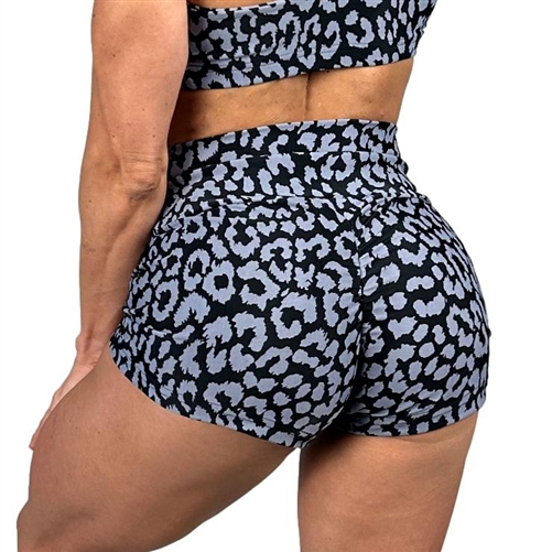 Black Grey Cheetah Print Scrunch Butt Shorts Cheeky Yoga Gym Fitness
