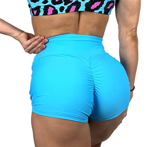 Matte Hawaii Blue Scrunch Butt Shorts Yoga Gym Fitness