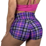 Purple-Pink Plaid Scrunch Butt Shorts Cheeky Yoga Gym Fitness