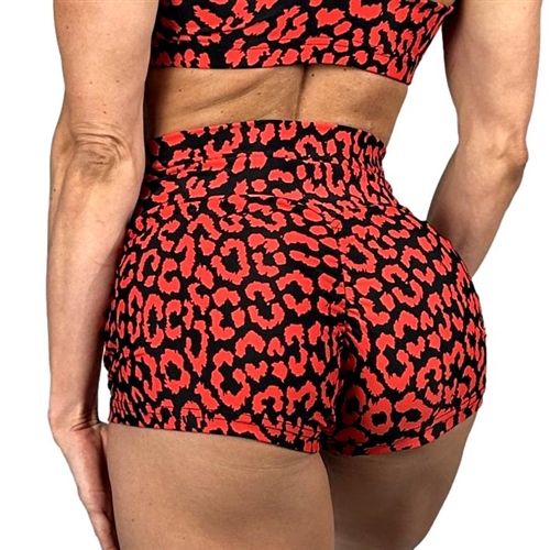 Red Black Cheetah Print Scrunch Butt Shorts Cheeky Yoga Gym Fitness