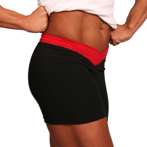 Red Crossover V-Waist Cross Front Yoga Gym Fitness Shorts