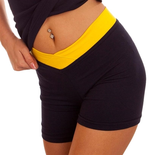 Yellow Navy Crossover V-Waist Cross Front Yoga Gym Fitness Shorts