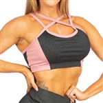 Charcoal Dusty Rose Strappy Sports 2-Way Bra Yoga Gym Fitness