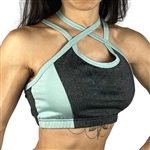 Charcoal Jade Green Strappy Sports 2-Way Bra Yoga Gym Fitness