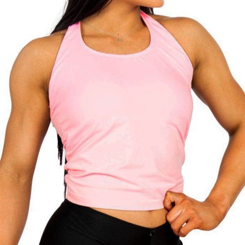 Pink Long Halter Sports Bra Yoga Gym Fitness